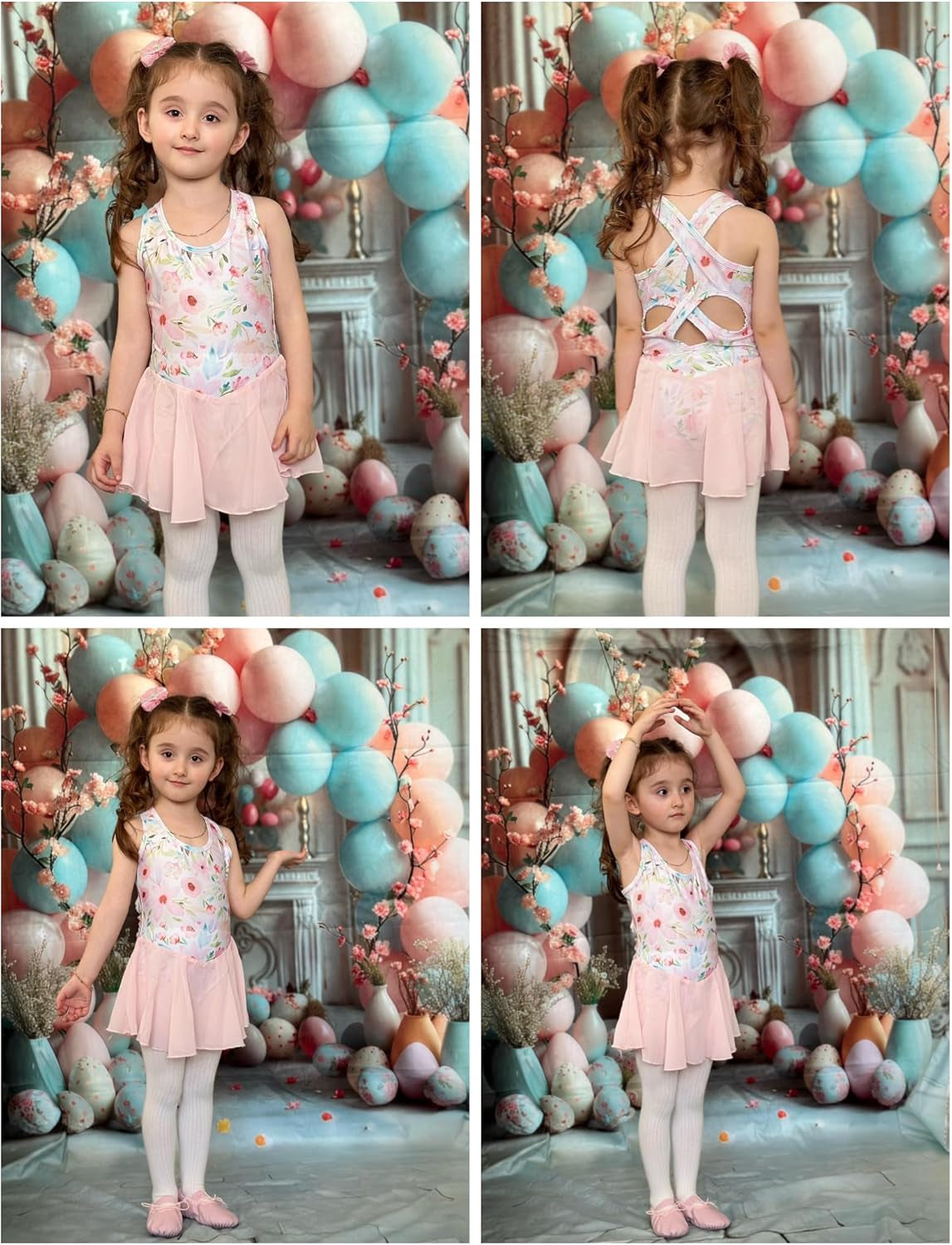 Kid Girls Hollow Back Ballet Leotard with Skirt Sleeveless Dance Dresses