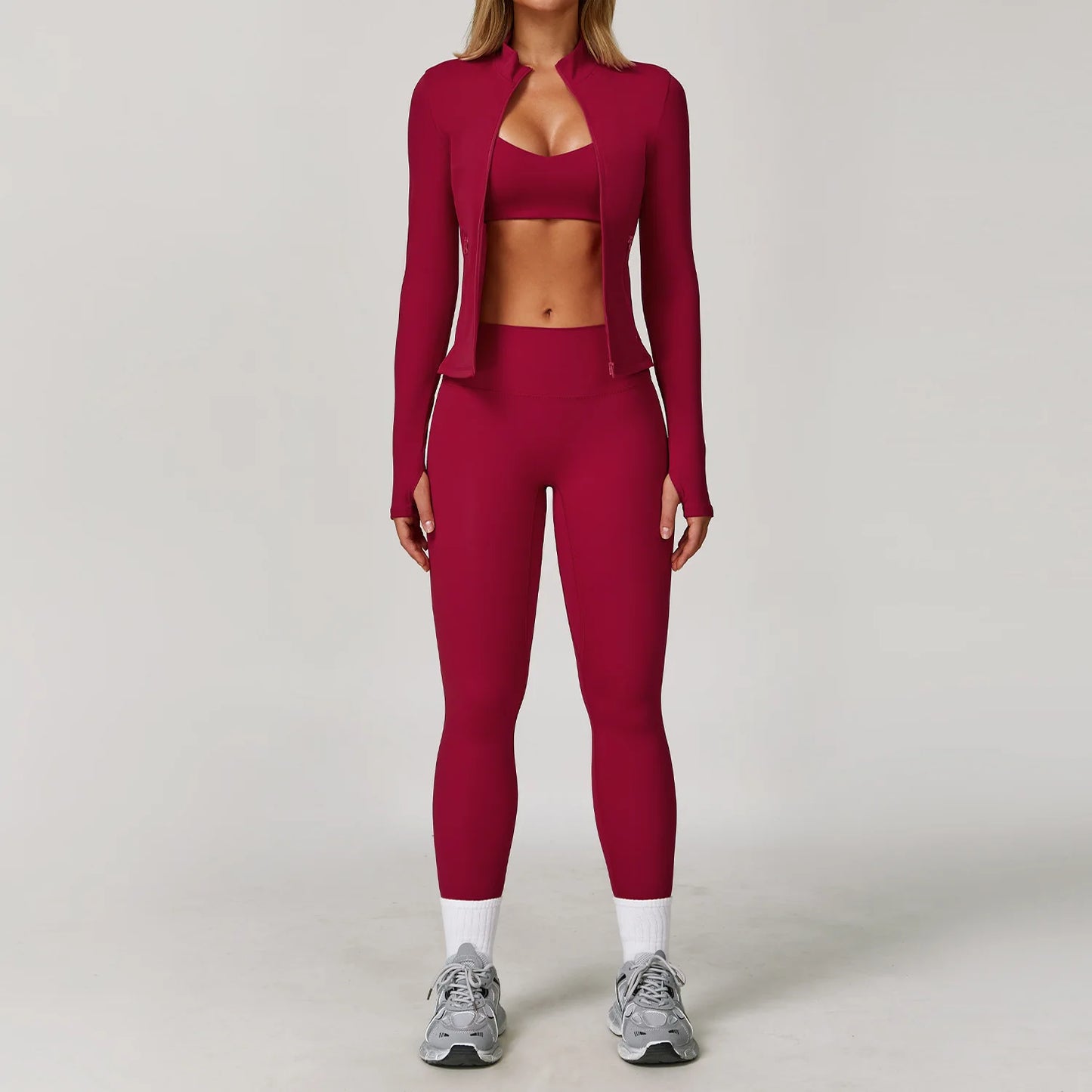 Women's 2/3 Piece Yoga Suit and Gym Set - Long Sleeve Sports Bra and Athletic Wear for Running and Workouts