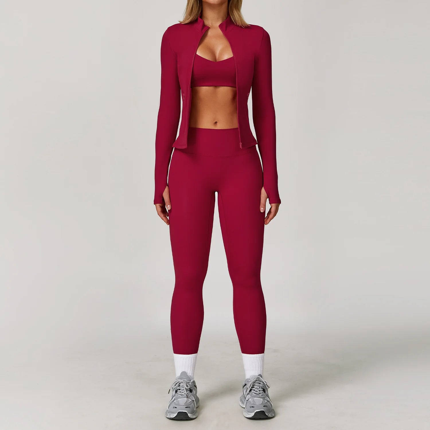 Women's 2/3 Piece Yoga Suit and Gym Set - Long Sleeve Sports Bra and Athletic Wear for Running and Workouts