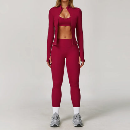 Women's 2/3 Piece Yoga Suit and Gym Set - Long Sleeve Sports Bra and Athletic Wear for Running and Workouts