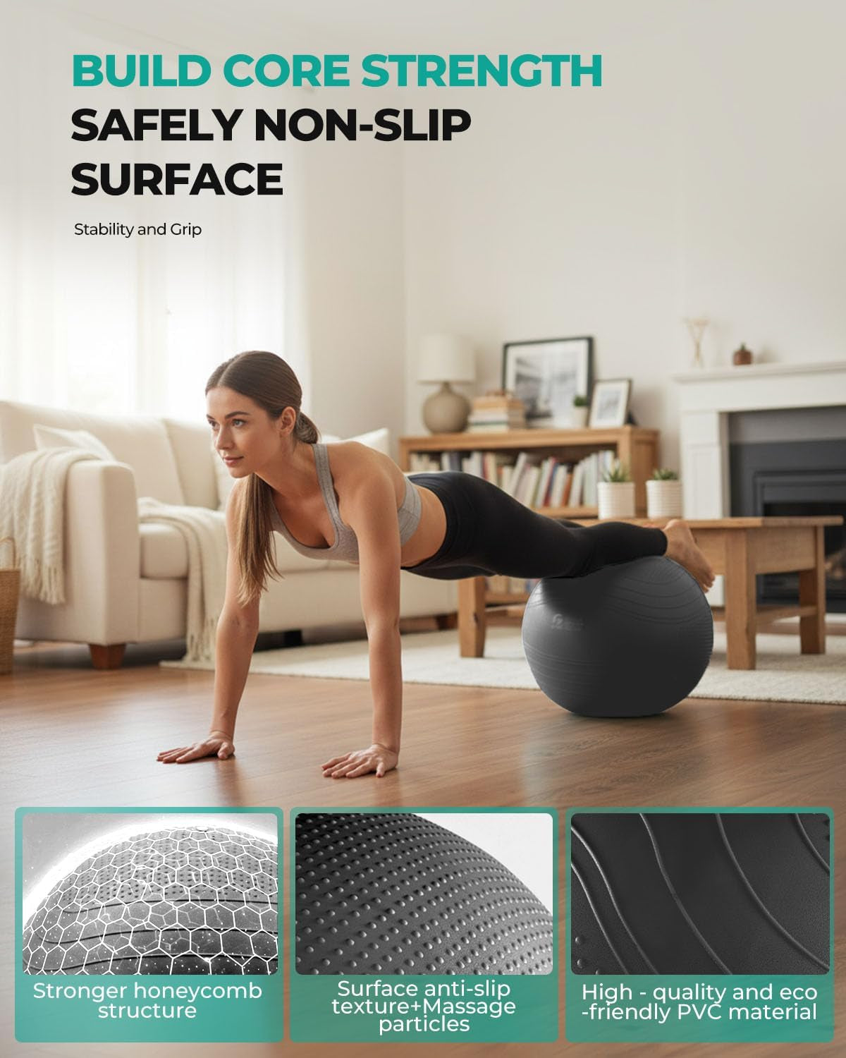 Yoga Ball, Extra Thick Exercise Ball for Workout Pregnancy Stability - 4 Sizes anti Burst Balance Ball for Yoga, Pilates, Fitness, Birthing, Physical Therapy - Includes Pump