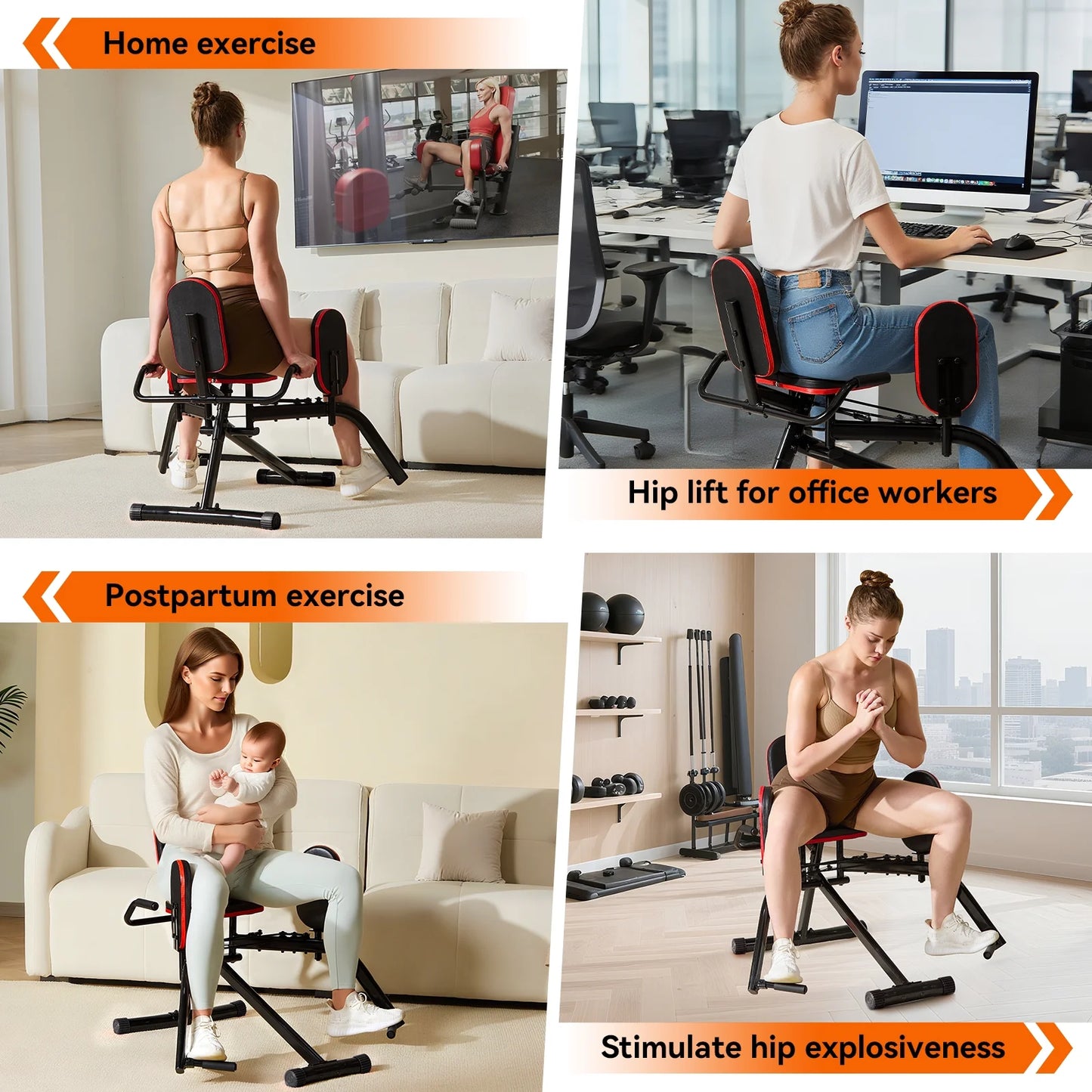 HXD-ERGO Home Gym Hip Abductor Machine - Quiet Glute & Leg Workout Equipment with 6-Level Resistance for Men/Women Hips Shaping ，Max Load 440 Lbs