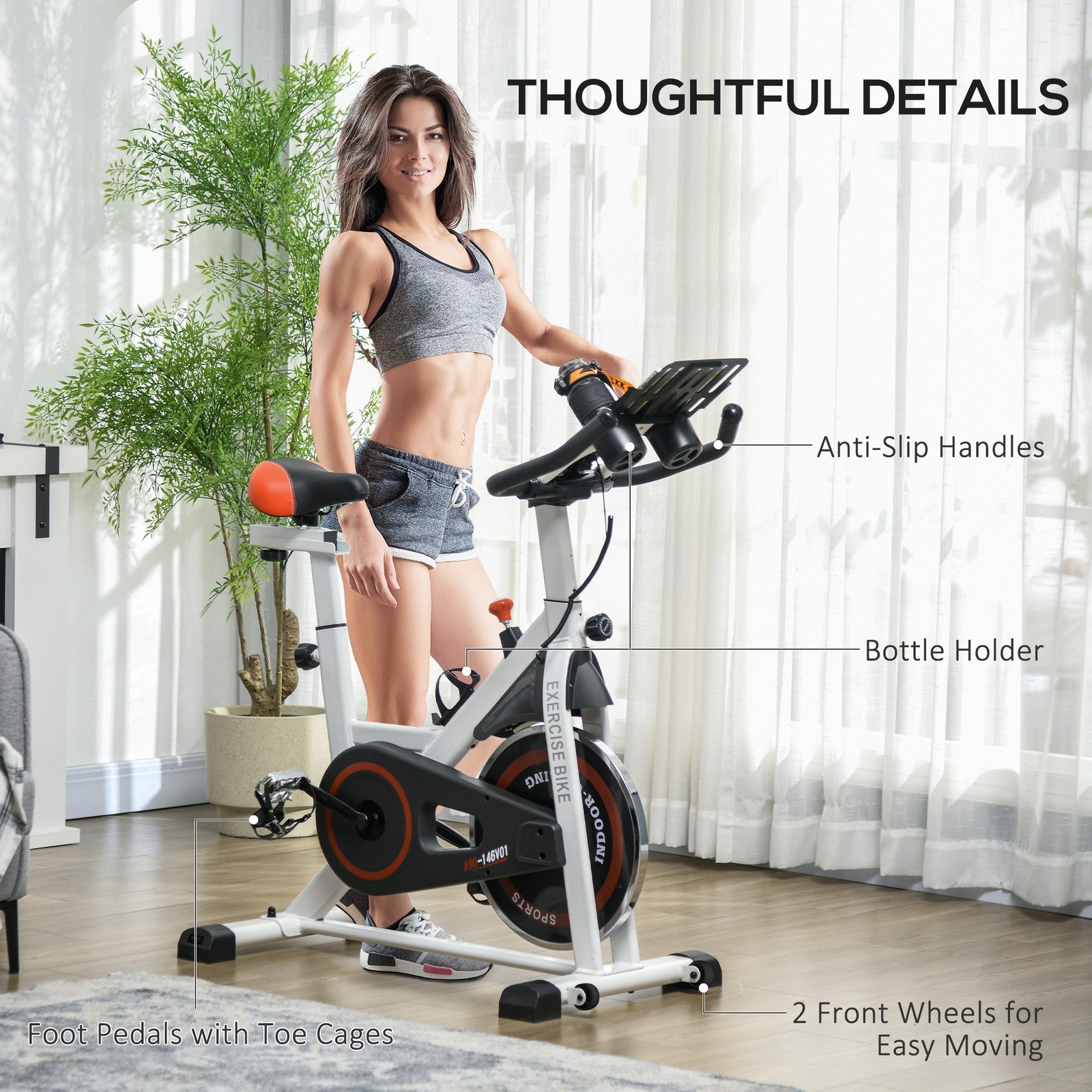8Kg Flywheel Exercise Bike Adjustable Fitness Cycle Trainer, White