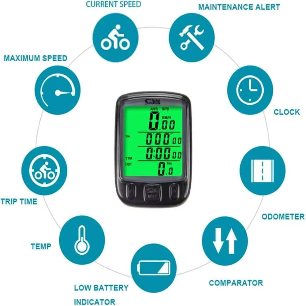 Waterproof Digital LCD Cycle Computer Bicycle Bike Odometer Speedometer Cycling