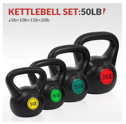 Balancefrom Wide Grip Kettlebell Exercise Fitness Weight Set, 4-Pieces: 5Lb, 10Lb, 15Lb and 20Lb Kettlebells
