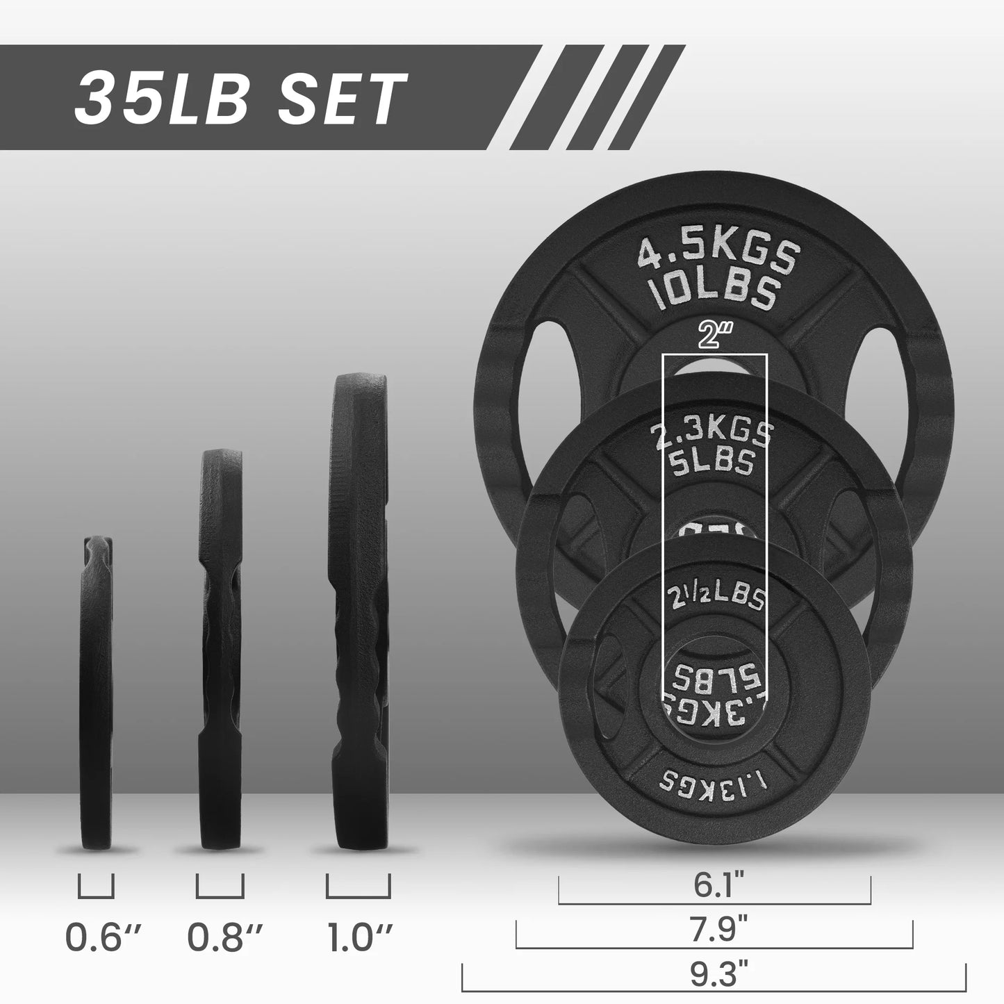 Balancefrom Classic Cast Iron Weight Plates for Strength Training, 2-Inch, 35-Pound, Set