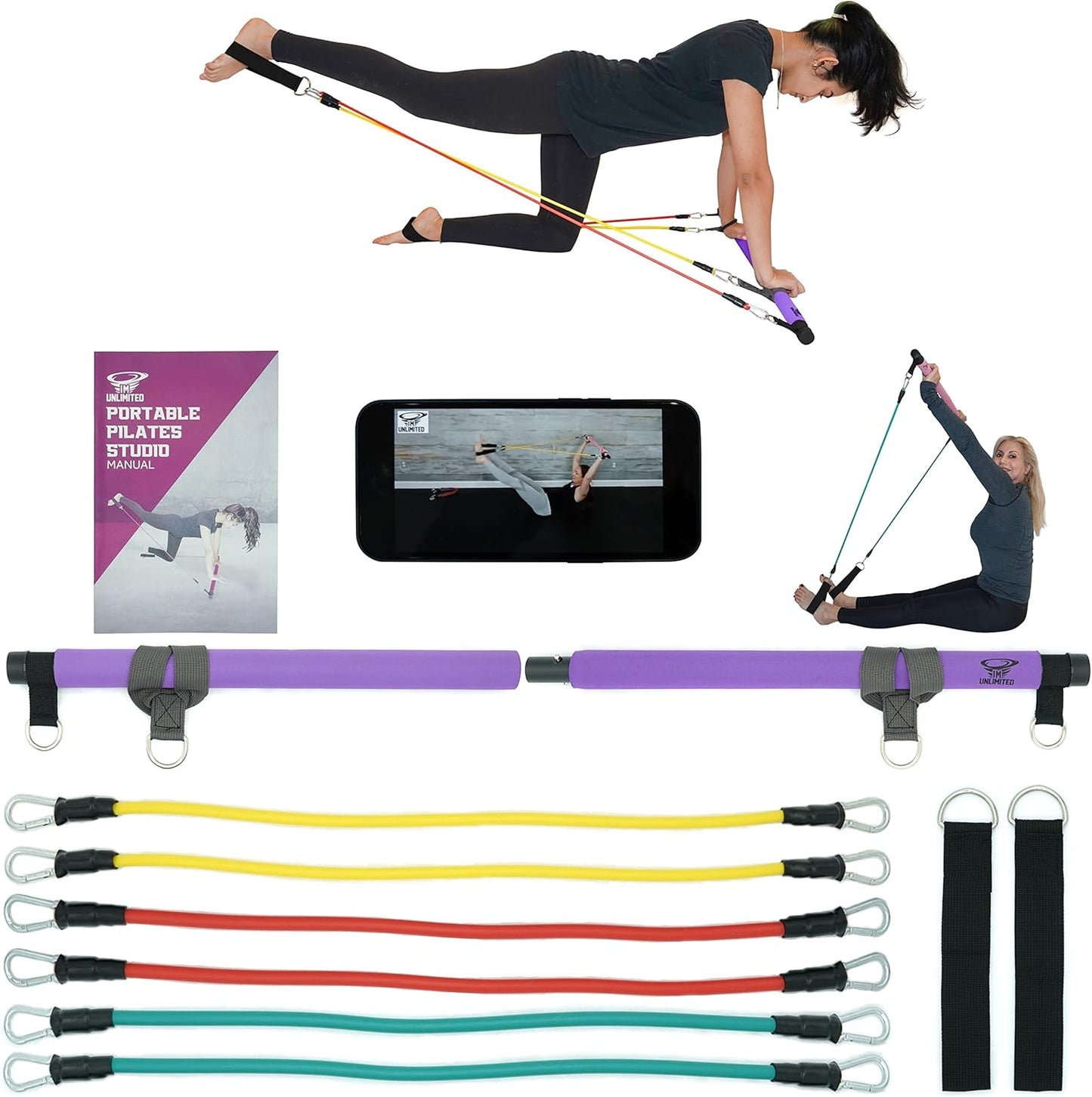 ® Pilates Bar Kit & Video,Portable Home Gym, 6 to 12 Resistance Bands or with Waist Trainer,Reformer,Workout Equipment,Exercise Squat,Body Fitness Stick,Yoga Toning Abs Arms & Legs,Booklet