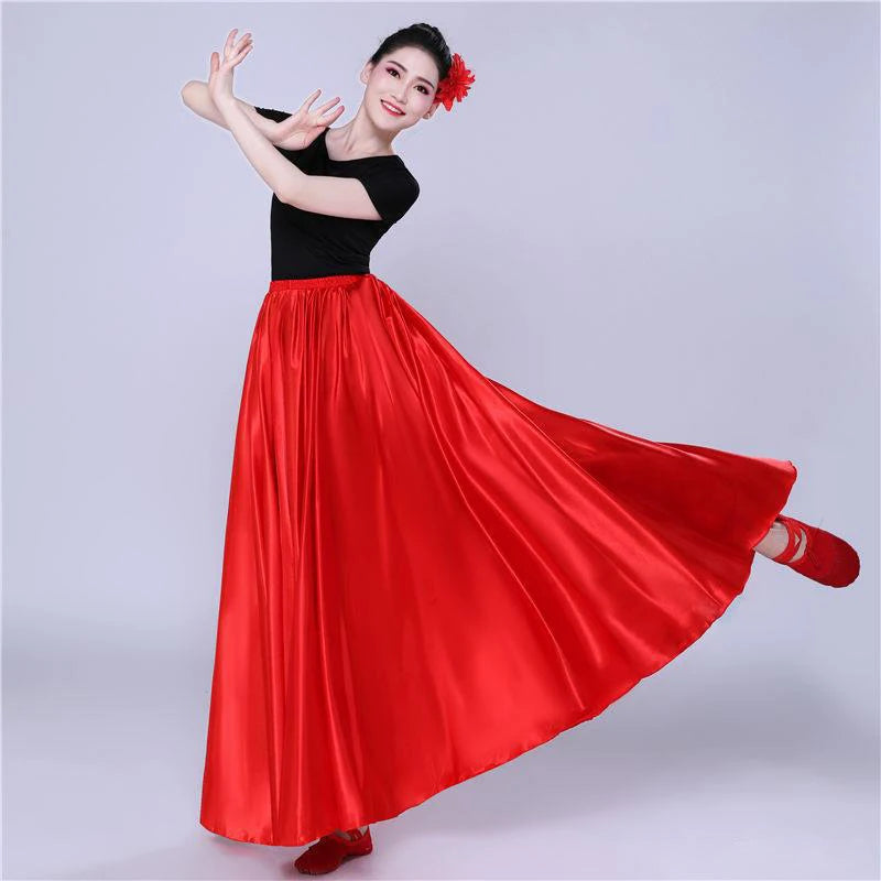 360-Degree Satin Belly Dance Skirt for Women - Gypsy Style Long Dance Skirt Available in 15 Solid Colors Including Purple and Gold