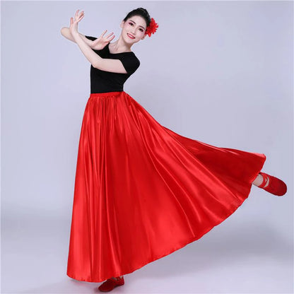 360-Degree Satin Belly Dance Skirt for Women - Gypsy Style Long Dance Skirt Available in 15 Solid Colors Including Purple and Gold