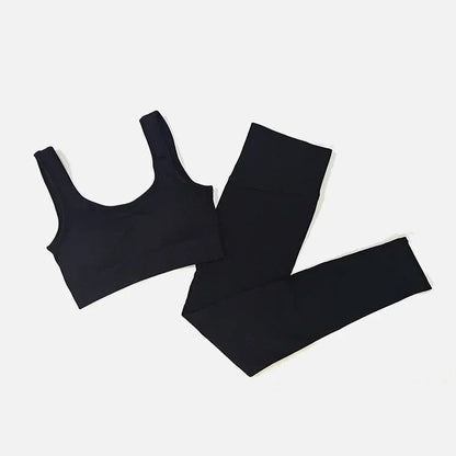 Women's Seamless Yoga Set - Athletic Workout Clothes with Long Sleeve Crop Top and Leggings