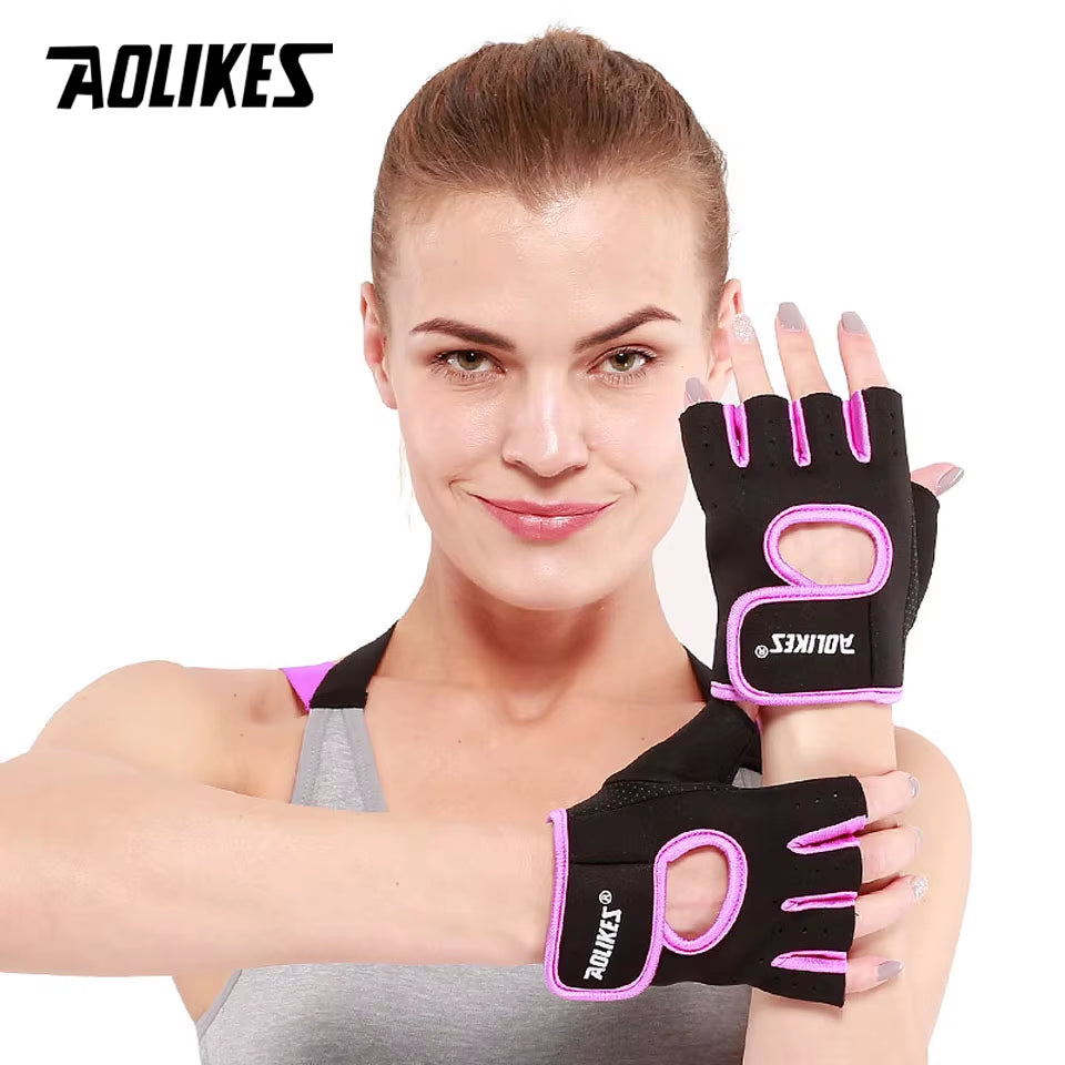 AOLIKES 1 Pair Men Women Gym Half Finger Sports Fitness Exercise Training Wrist Gloves Anti-Slip Resistance Weightlifting Gloves