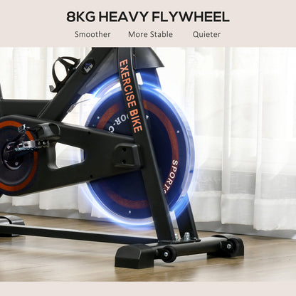 8Kg Flywheel Exercise Bike Adjustable Fitness Cycle Trainer, Black