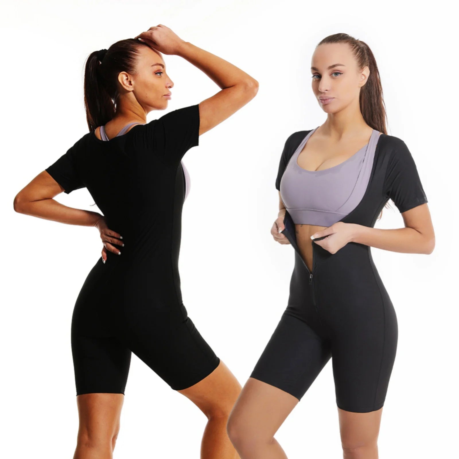 Women's Sauna Suit for Weight Loss, 3-in-1 Sweat Vest Waist Trainer and Full Body Shaper Workout Top in Black and Blue, Size 3XL