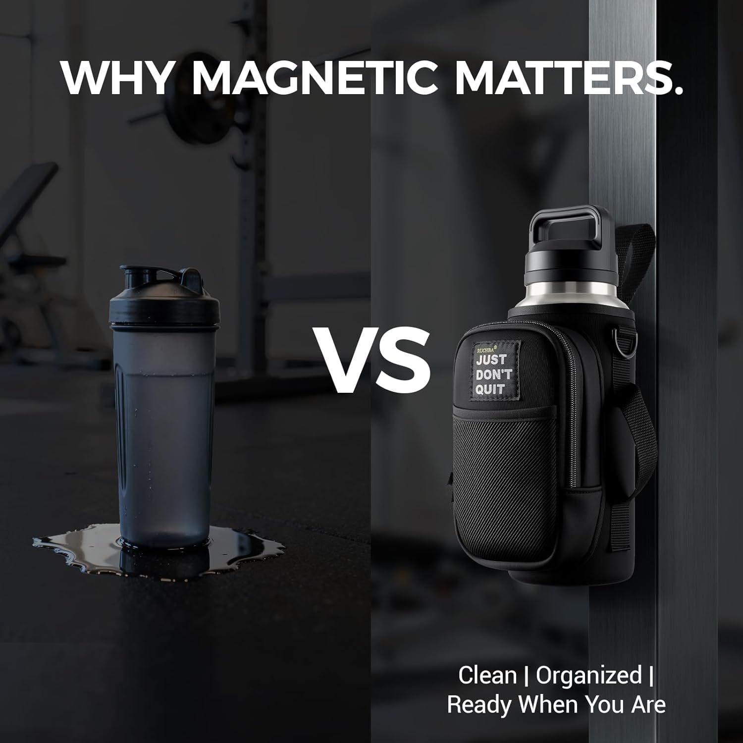 Magnetic Water Bottle Holder Bag with Phone Pocket for 24 32 40 Oz, 5 Strong Magnets Neoprene Water Bottle Carrier Adjustable Crossbody Strap Gym Ourdoor