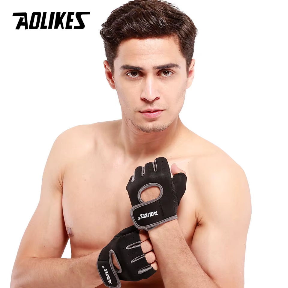 AOLIKES 1 Pair Men Women Gym Half Finger Sports Fitness Exercise Training Wrist Gloves Anti-Slip Resistance Weightlifting Gloves