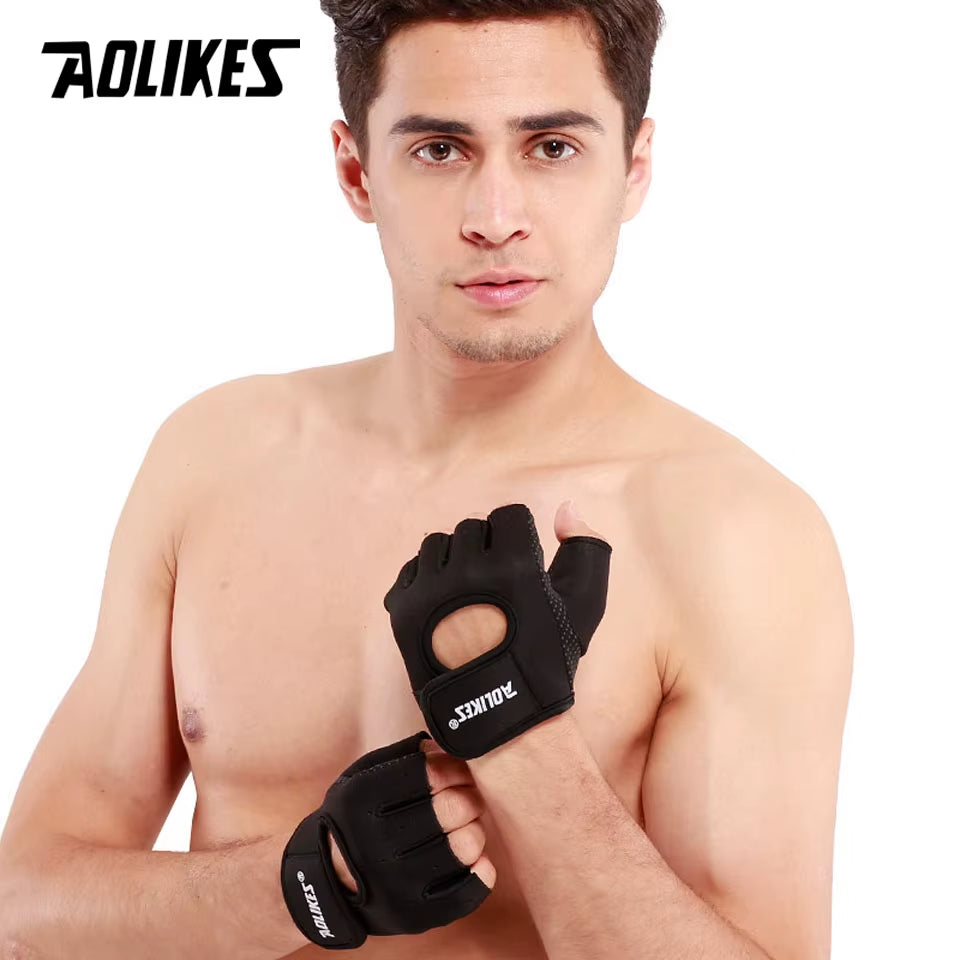 AOLIKES 1 Pair Men Women Gym Half Finger Sports Fitness Exercise Training Wrist Gloves Anti-Slip Resistance Weightlifting Gloves