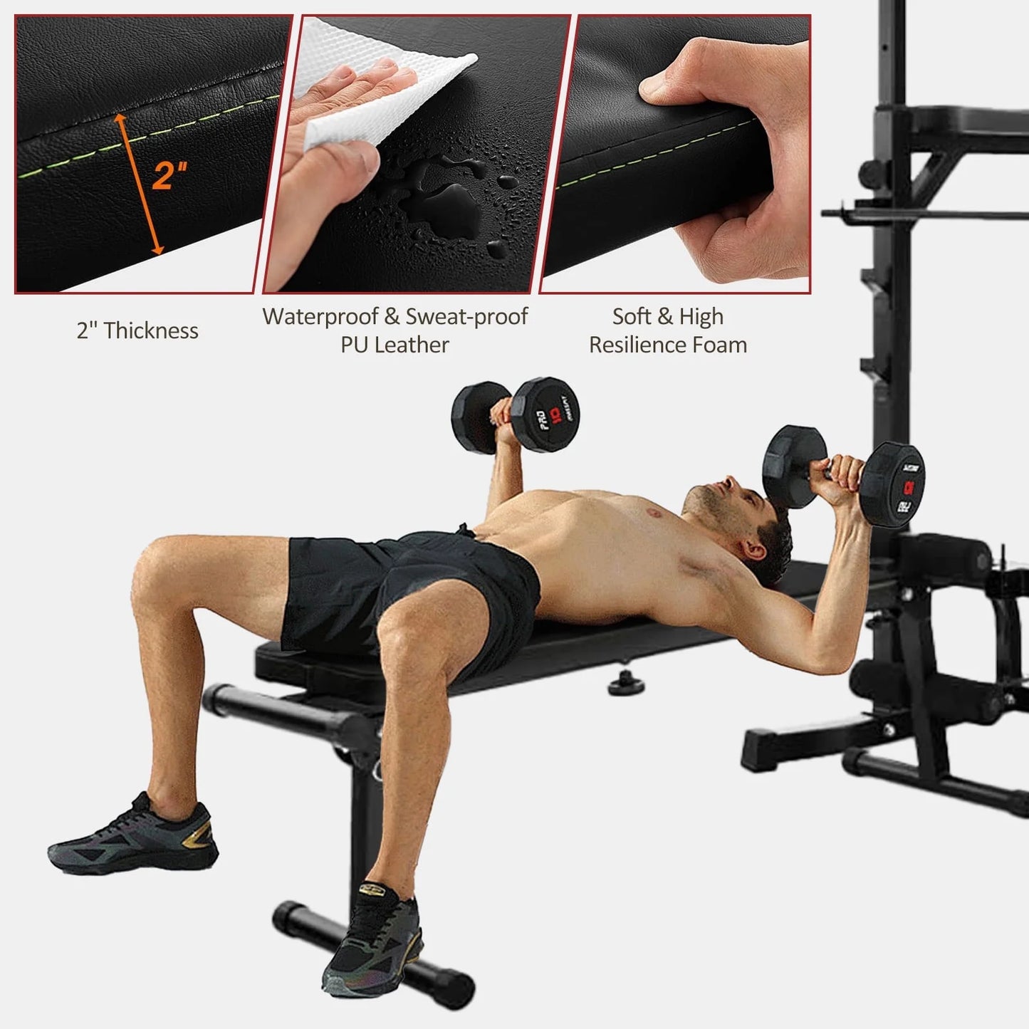 PROHIKER Adjustable Power Tower with Detachable Weight Bench and Pull-Up Bar for Home Fitness Training, Black