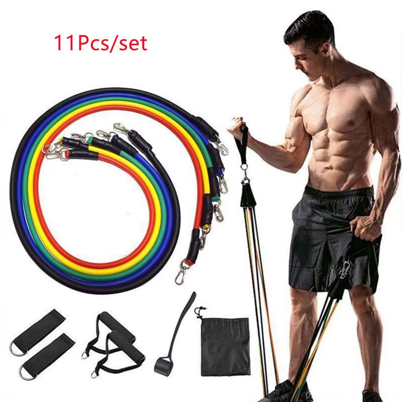 11Pcs Elastic Band Pull Rope Resistance Bands Set Expander Tubes Rubber Stretch Training Physical Therapy Gyms Workout 100LB
