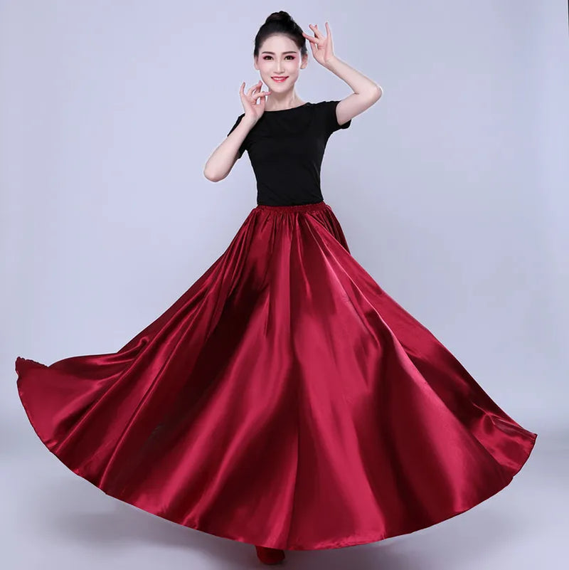 360-Degree Satin Belly Dance Skirt for Women - Gypsy Style Long Dance Skirt Available in 15 Solid Colors Including Purple and Gold