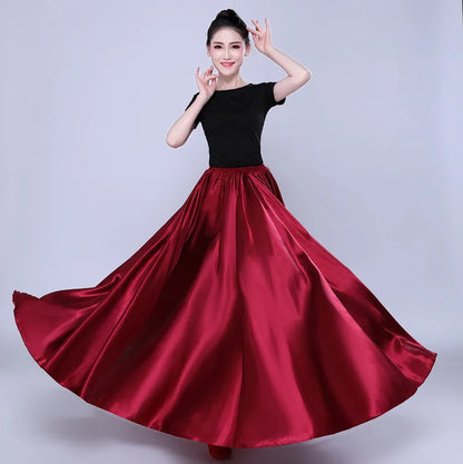 360-Degree Satin Belly Dance Skirt for Women - Gypsy Style Long Dance Skirt Available in 15 Solid Colors Including Purple and Gold