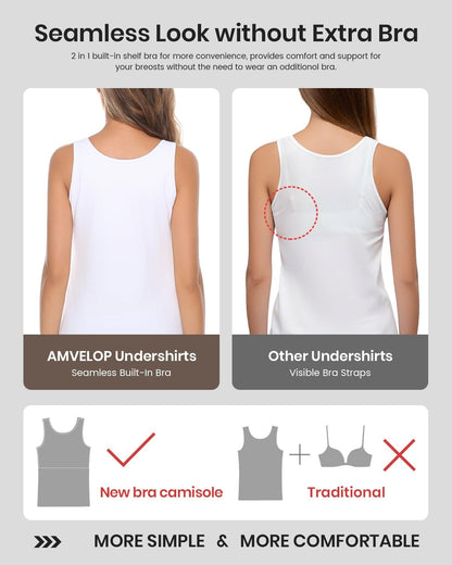 Tank Tops for Women Built in Bra Cotton Shelf Bra Tanks Layering Undershirts 2-3 Pack