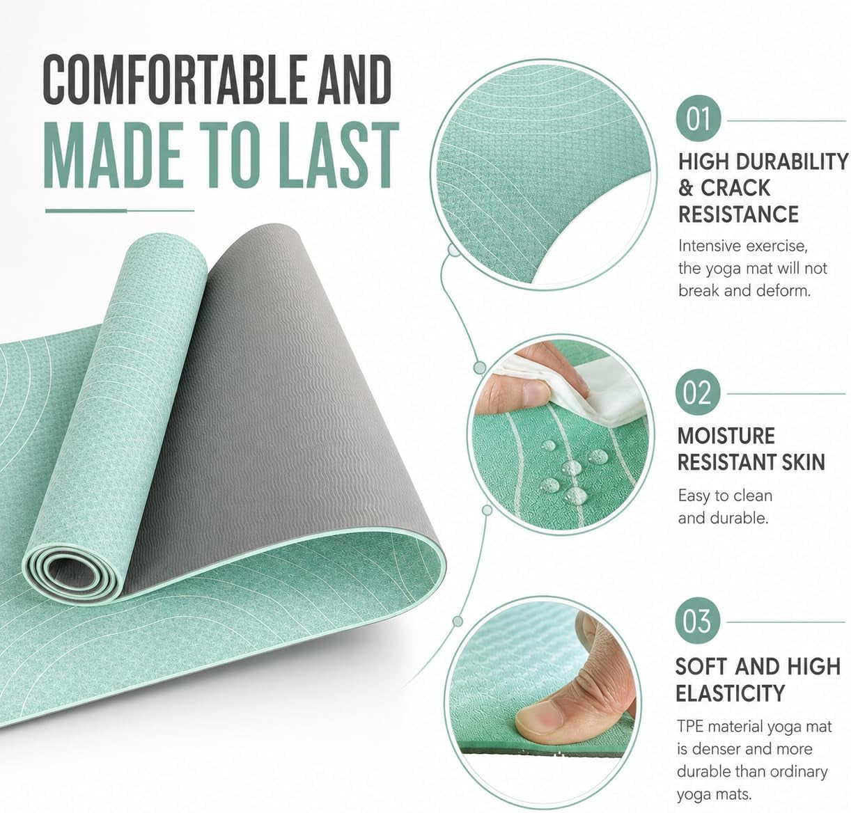 TPE Yoga Mat (72" X 24" X 5Mm) - Cruise Color Non-Slip Workout Mat with Alignment Lines for Women & Men - Durable, Eco-Friendly, Latex-Free Exercise Mat for Home, Pilates & Fitness by