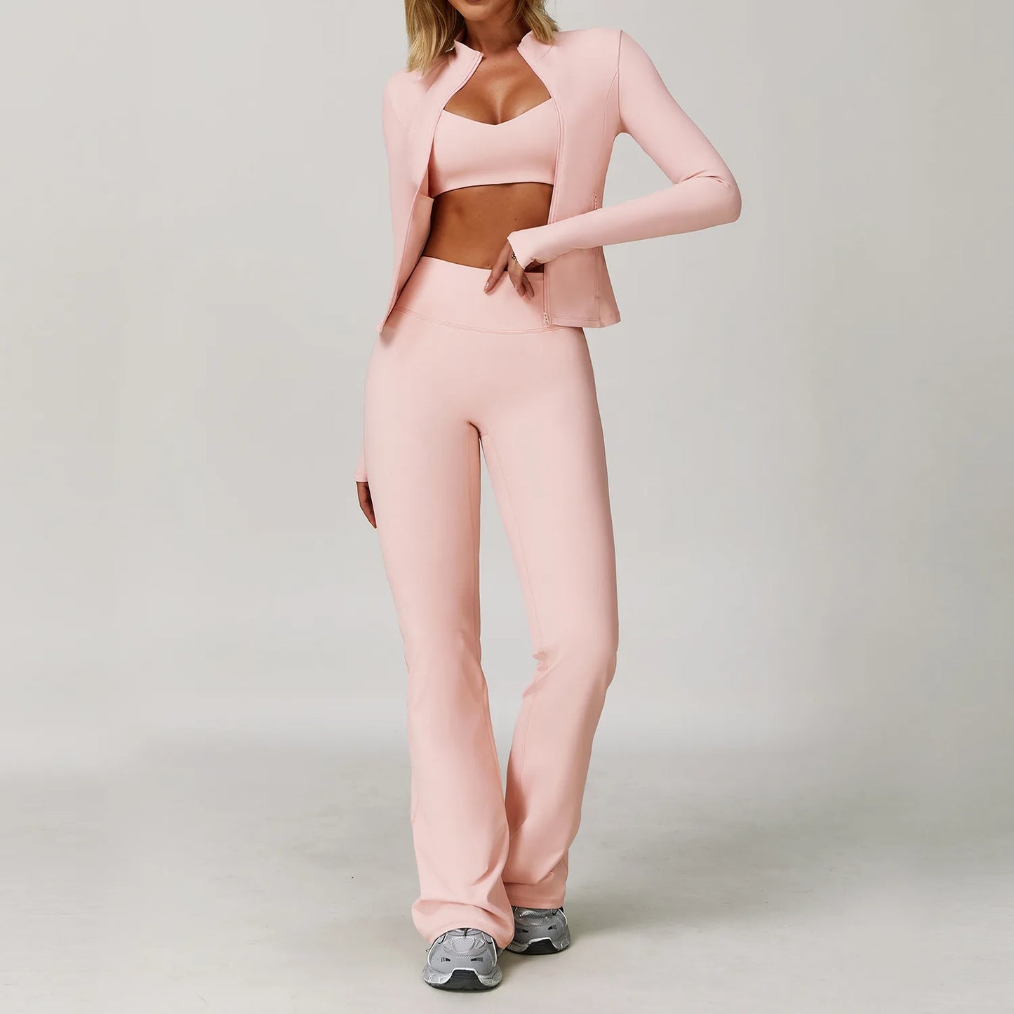 Women's 2/3 Piece Yoga Suit and Gym Set - Long Sleeve Sports Bra and Athletic Wear for Running and Workouts