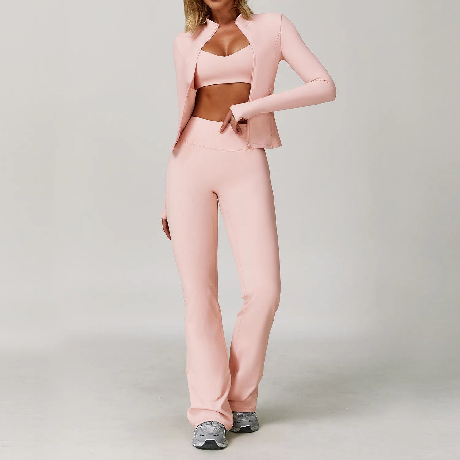 Women's 2/3 Piece Yoga Suit and Gym Set - Long Sleeve Sports Bra and Athletic Wear for Running and Workouts