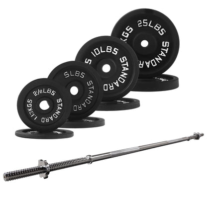 Balancefrom Cast Iron Standard Weight Including 5FT Sectional Standard Barbell with Star Locks, 85-Pound Set