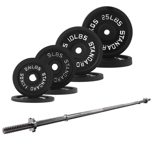 Balancefrom Cast Iron Standard Weight Including 5FT Sectional Standard Barbell with Star Locks, 85-Pound Set