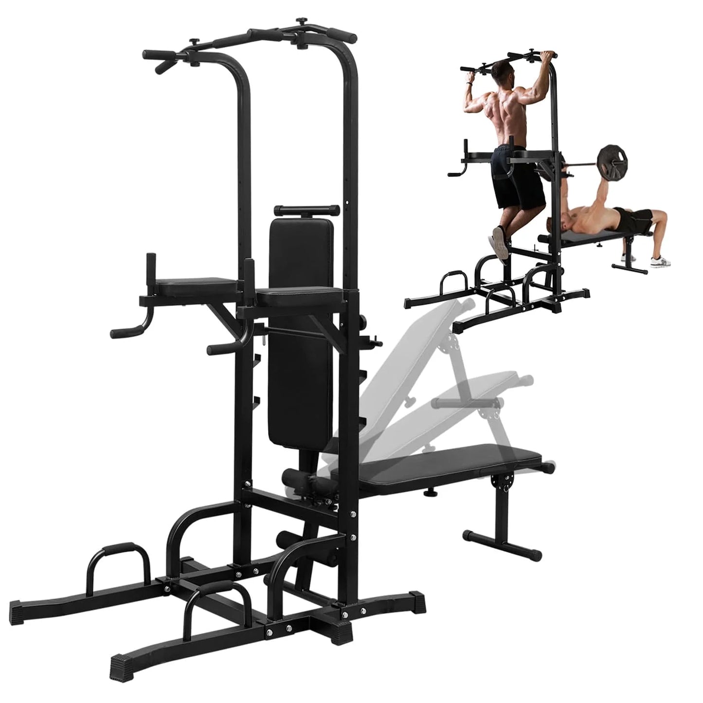 PROHIKER Adjustable Power Tower with Detachable Weight Bench and Pull-Up Bar for Home Fitness Training, Black