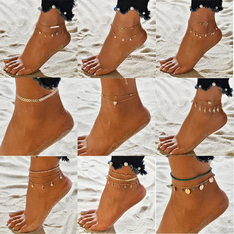 Boho Double Layer Pearl Anklets