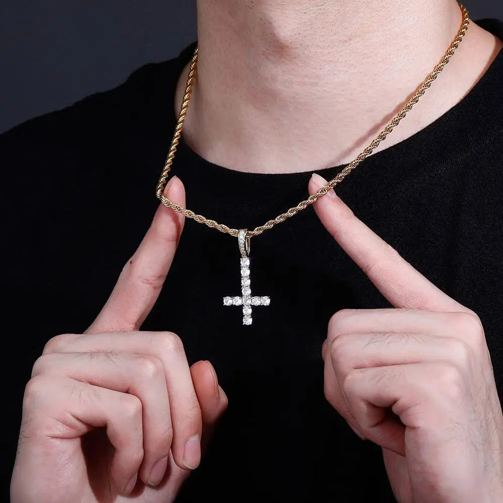 TOPGRILLZ New Upside Down CROSS Pendant High Quality Iced Out Cubic Zirconia Men's Necklace Hip Hop Fashion Jewelry For Gift