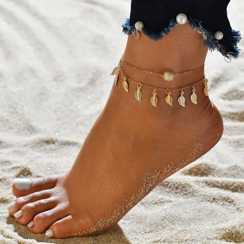 Boho Double Layer Pearl Anklets