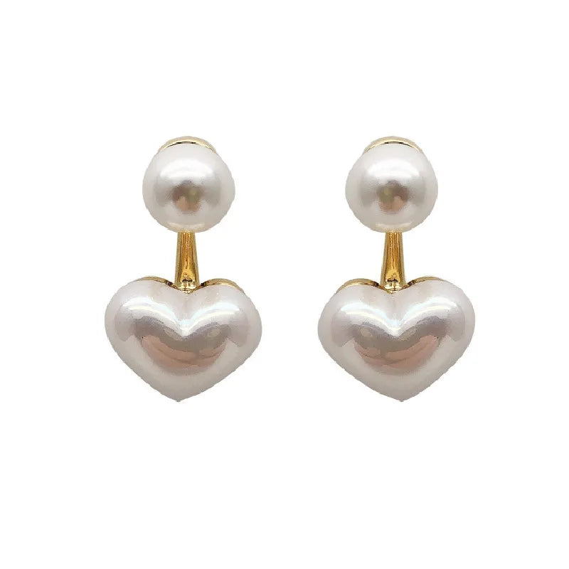 Elegant Heart Pearl Drop Earrings