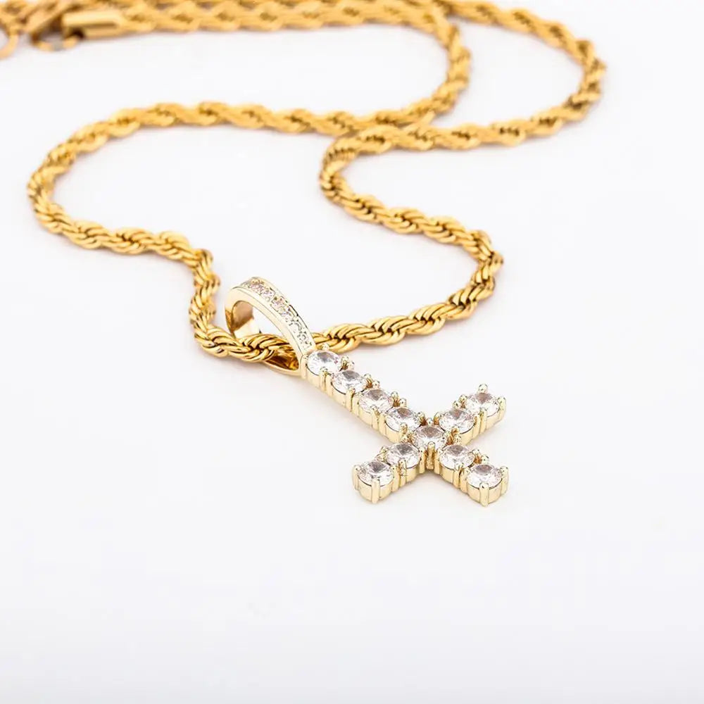 TOPGRILLZ New Upside Down CROSS Pendant High Quality Iced Out Cubic Zirconia Men's Necklace Hip Hop Fashion Jewelry For Gift