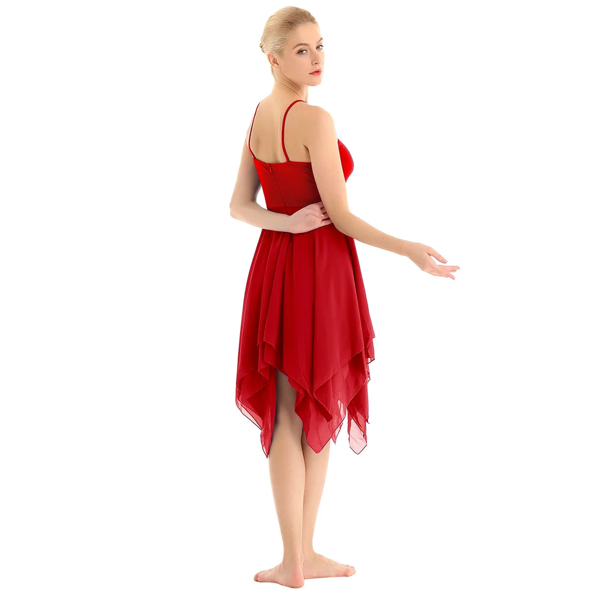 Women Ballet Dress ballerina gymnastic dress Adult Ballet Spaghetti Strap Sleeveless Asymmetric Chiffon Contemporary Dance Dress