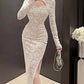 Elegant Long Sleeves Party Dress for Women Sexy Chinese Style Lace Cheongsam Autumn One Piece Slim Party Prom Vestido Mujers New