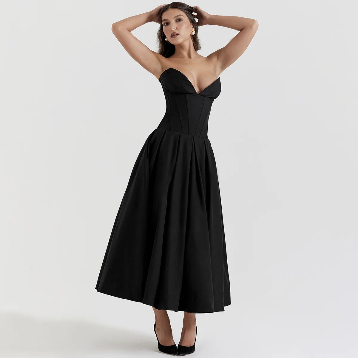 Elegant Black Strapless Corset Dress