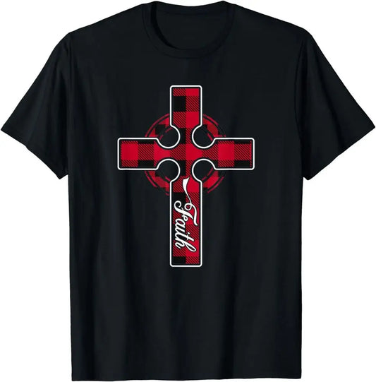 Christian Christmas Cross Plaid Santa Hat T-Shirt