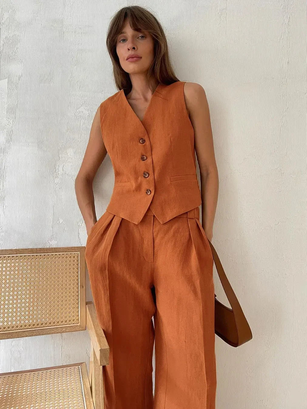 Chic Linen Cotton Two-Piece Suit