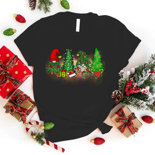 Festive Christmas Gnome Letter Print  T-Shirt