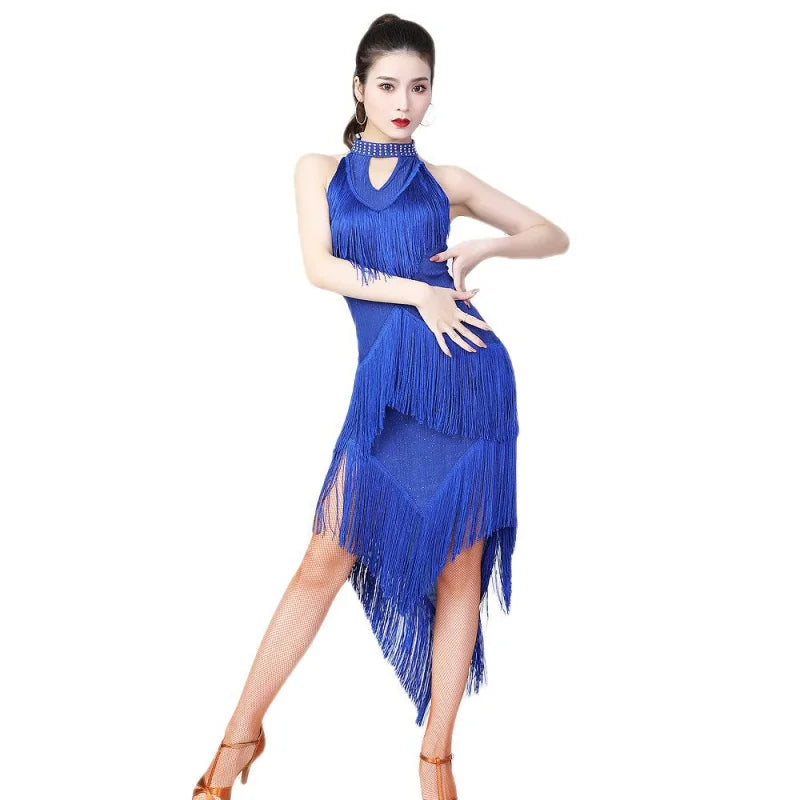 Women Shiny Fringe Halter Neck Dress Roaring Flapper Gatsby Latin Dance Sexy Sparkly Sequins Bodycon Dress