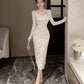 Elegant Long Sleeves Party Dress for Women Sexy Chinese Style Lace Cheongsam Autumn One Piece Slim Party Prom Vestido Mujers New