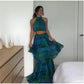 Printed Halter Top & Ruffles Half Skirt Set Fashion Crop Pullover And Long Skirts Suit 2024 Spring Summer Holiday Dress Bohe