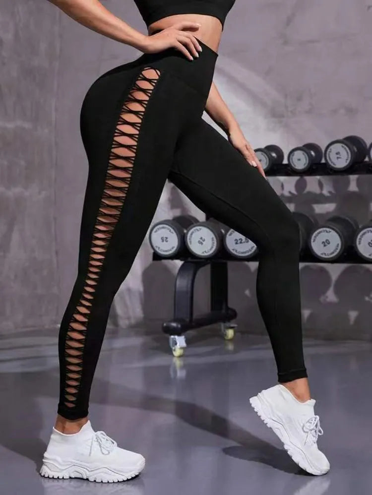 Sexy Hollow Black  Seamless Leggings Women Fitness Leggings Gym Yoga Pants High Waist Yoga Pants Sports Female Clothing