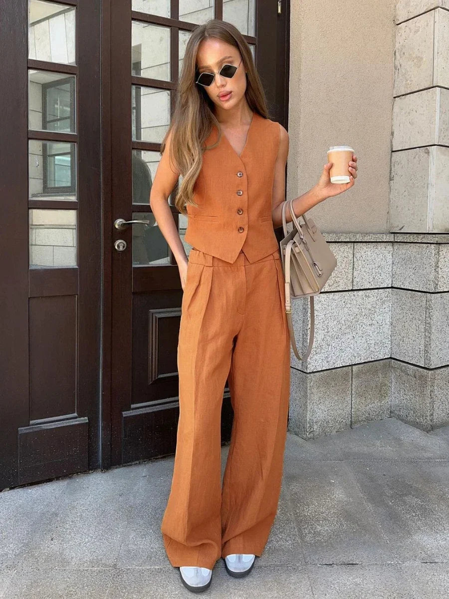 Chic Linen Cotton Two-Piece Suit