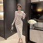 Elegant Long Sleeves Party Dress for Women Sexy Chinese Style Lace Cheongsam Autumn One Piece Slim Party Prom Vestido Mujers New