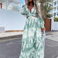 Elegant Women's Dresses Summer Hollow Sexy Print V-Neck Long Sleeve Dress Holiday Beach Lady Vesido Mujer Robe S-XXXL