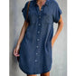 Casual Short Sleeve Distressed Denim Shirt Dress